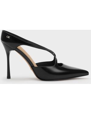 Charles & Keith Kyra Leather Crossover Stiletto Mules - Black