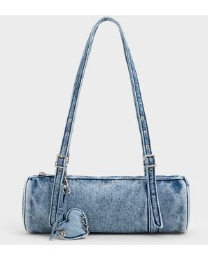 Charles & Keith Rey Denim Elongated Shoulder Bag - Blue