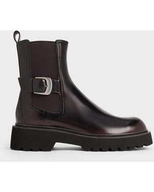 Charles & Keith Side-buckle Ridged-sole Chelsea Boots - Black