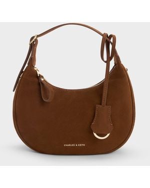 Charles & Keith Vega Faux Suede Hobo Bag - Brown