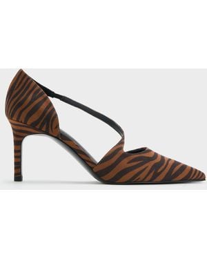 Charles & Keith Zebra-Print Asymmetric-Strap D'Orsay Stiletto Court Shoes - Multicolour
