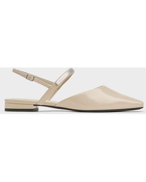 Charles & Keith Patent Metallic-bar Slingback Flats - White