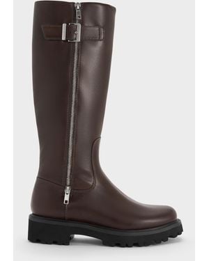 Charles & Keith Lyndon Buckled Knee-High Boots - Black