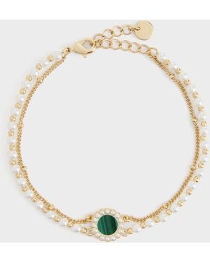 Charles & Keith Pearl & Gemstone Double-Chain Bracelet - Metallic