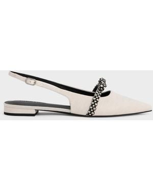 Charles & Keith Kaleen Linen Woven-bow Slingback Flats - White