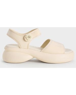 Charles & Keith Flower-Buckle Platform Sports Sandals - Natural