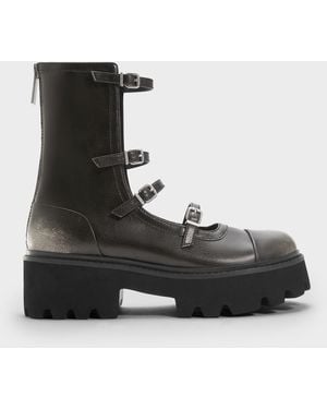 Charles & Keith Celia-Strap Calf Boots - Black