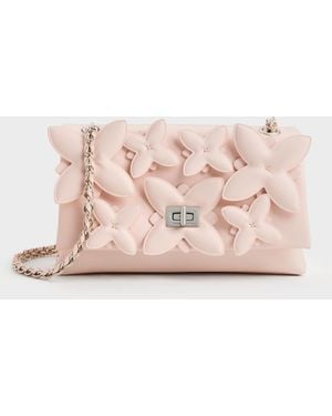 Charles & Keith Gift Set: Flower Chain Shoulder Bag With Jewellery Set - Pink