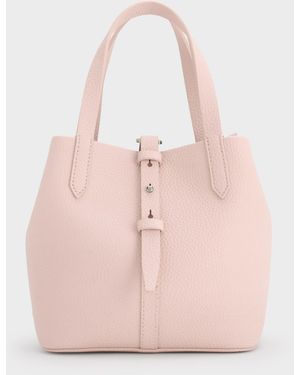 Charles & Keith Beryl Belted Bucket Bag - Pink
