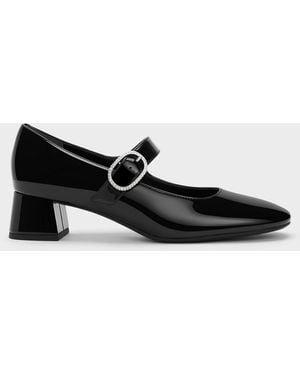 Charles & Keith Jannie Patent Crystal-Buckle Mary Jane Pumps - Black