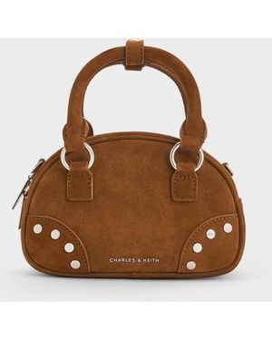 Charles & Keith Bobbie Recycled Suede Studded Top Handle Bag - Brown