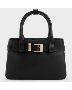 Charles & Keith Jody Leather Belted Tote Bag - Black
