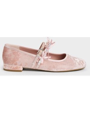 Charles & Keith Noelie Velvet & Satin Pearl-Bow Mary Janes - Pink
