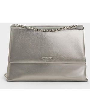 Charles & Keith Sianna Metallic Crinkle-Effect Chain-Handle Shoulder Bag - Gray