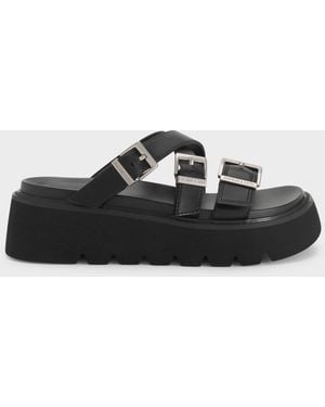 Charles & Keith Laine Buckled Flatform Sandals - Black