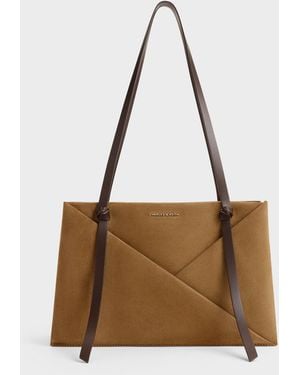Charles & Keith Midori Two-Tone Geometric Tote Bag - Natural