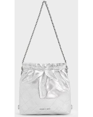 Charles & Keith Duo Metallic Chain-handle Two-way Backpack - White