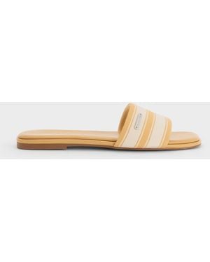 Charles & Keith Striped Square-Toe Slide Sandals - White