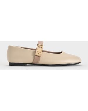 Charles & Keith Lando Two-Tone Mary Jane Flats - Natural