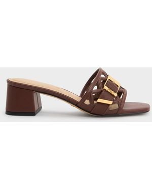 Charles & Keith Whitney Leather Cut-Out Heeled Mules - Brown