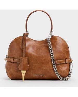 Charles & Keith Delfina Chain Side-belt Tote Bag - Brown