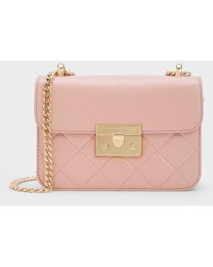 Charles & Keith Alva Quilted Chain-Handle Bag - Pink