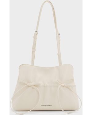 Charles & Keith Reese Ruched Bow Shoulder Bag - White