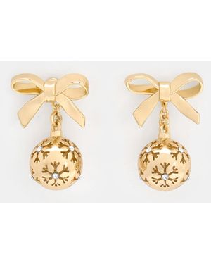 Charles & Keith Athalia Crystal-Embellished Bow Snowflake-Ball Drop Earrings - White