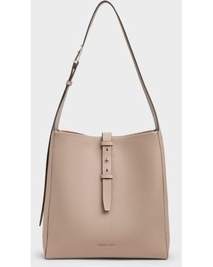 Charles & Keith Beryl Recycled Leather Belted Hobo Bag - Natural