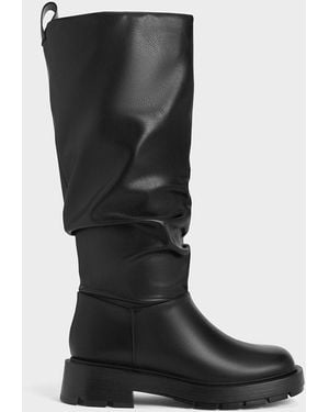 Charles & Keith Ruched Knee-High Boots - Black