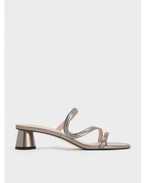 Charles & Keith Arden Metallic Wavy Strap Mules - White
