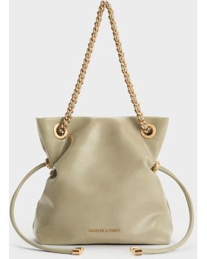 Charles & Keith Arya Braided-chain Crossbody Bag - Natural