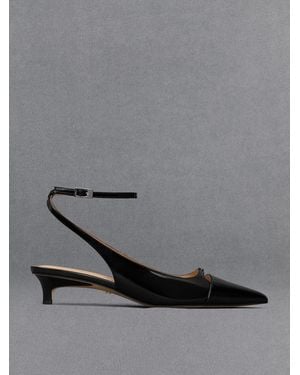 Charles & Keith Leather Kitten-heel Court Shoes - Grey