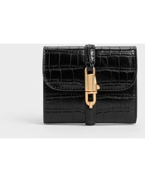 Charles & Keith Delfina Croc-Effect Small Wallet - Black