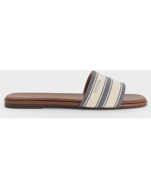 Charles & Keith Striped Square-Toe Slide Sandals - White