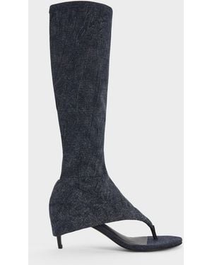 Charles & Keith Aether Denim Thong Boots - Blue