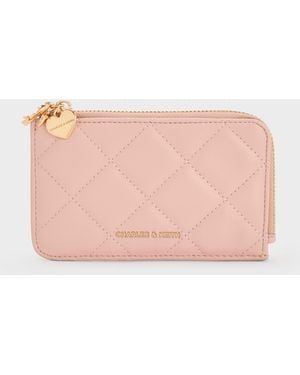 Charles & Keith Arrietty Quilted Zip-Around Wallet - Pink