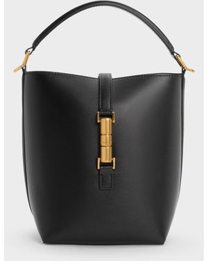 Charles & Keith Cesia Metallic-Accent Bucket Bag - Black
