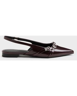 Charles & Keith Aira Buckled-Strap Slingback Flats - White