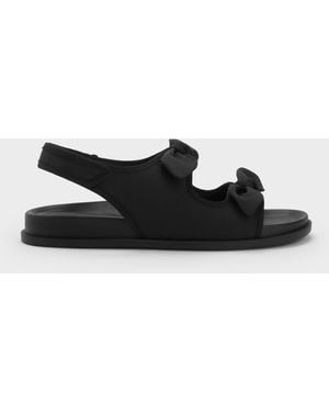 Charles & Keith Silk Knot-Bow Slingback Sandals - Black
