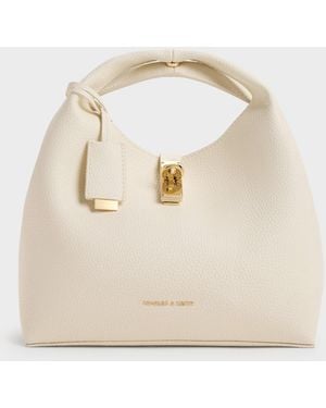 Charles & Keith Chance Turn-lock Bucket Bag - Natural