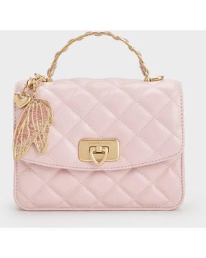 Charles & Keith Gift Set: Cressida Quilted Top Handle Bag With Bag Charms - Pink