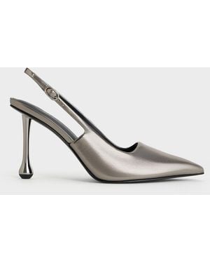 Charles & Keith Metallic Sculptural-Heel Pointed Court Shoes - White
