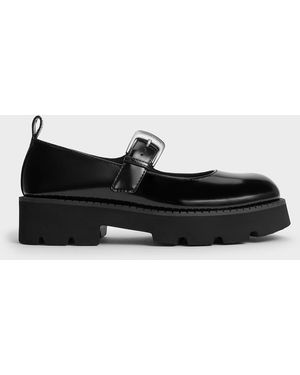 Charles & Keith Buckled Ridged-sole Mary Janes - Black