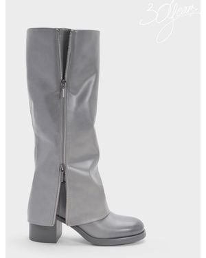 Charles & Keith Louise Burnished Knee-High Boots - Grey