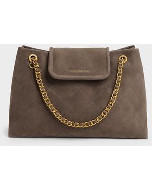 Charles & Keith Large Apfra Quilted Shoulder Bag - Brown