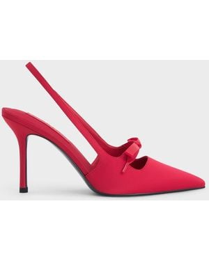 Charles & Keith Satin Bow Pointed-Toe Slingback Pumps - Pink