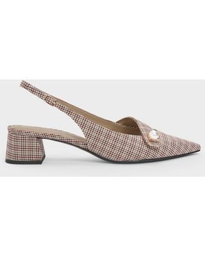 Charles & Keith Marie Checkered Pearl Slingback Pumps - Natural