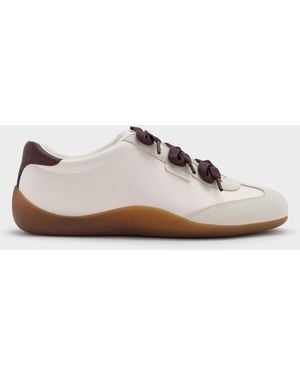 Charles & Keith Satin Textured Contrast-Panel Triple-Bow Trainers - Multicolour
