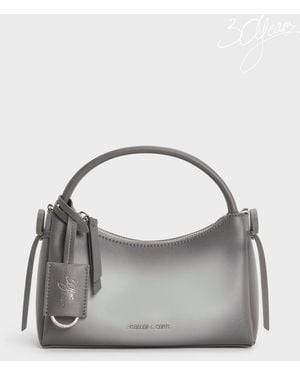 Charles & Keith Hazel Burnished Bow Top Handle Bag - Grey